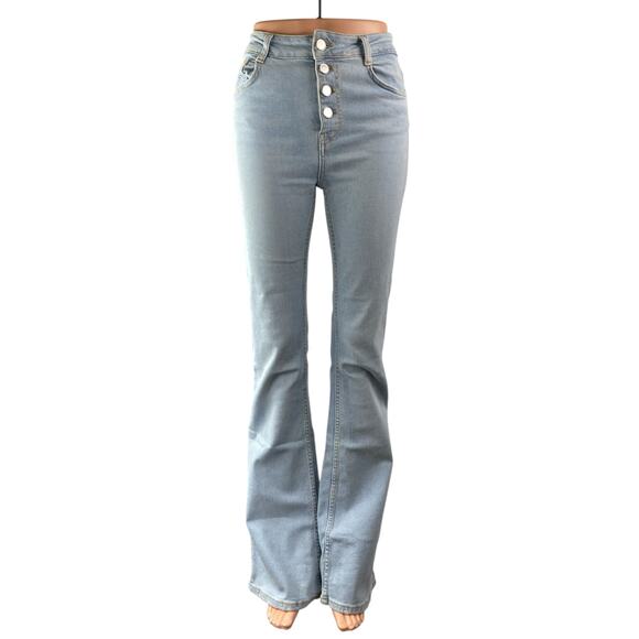 Zara Blue Light Wash High Waisted Button Fly Flared Bootcut Denim Jeans Pants 4 - Picture 1 of 3